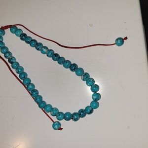 Turquoise Beaded Necklace with Red Cord